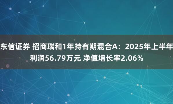 东信证券 招商瑞和1年持有期混合A：2025年上半年利润56.79万元 净值增长率2.06%